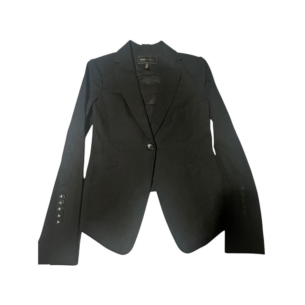 BCBGMAXAZRIA Womens Black Ruffle Back Single Button Blazer Jacket XS
